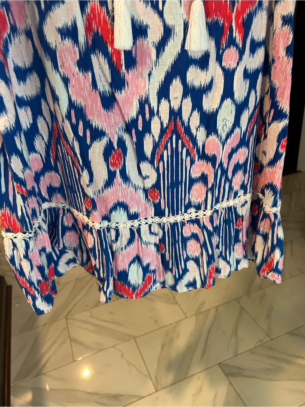 crown & ivy Blue White Pink Printed Sleeveless Ruffle-Hem Dress - Picture 6 of 9
